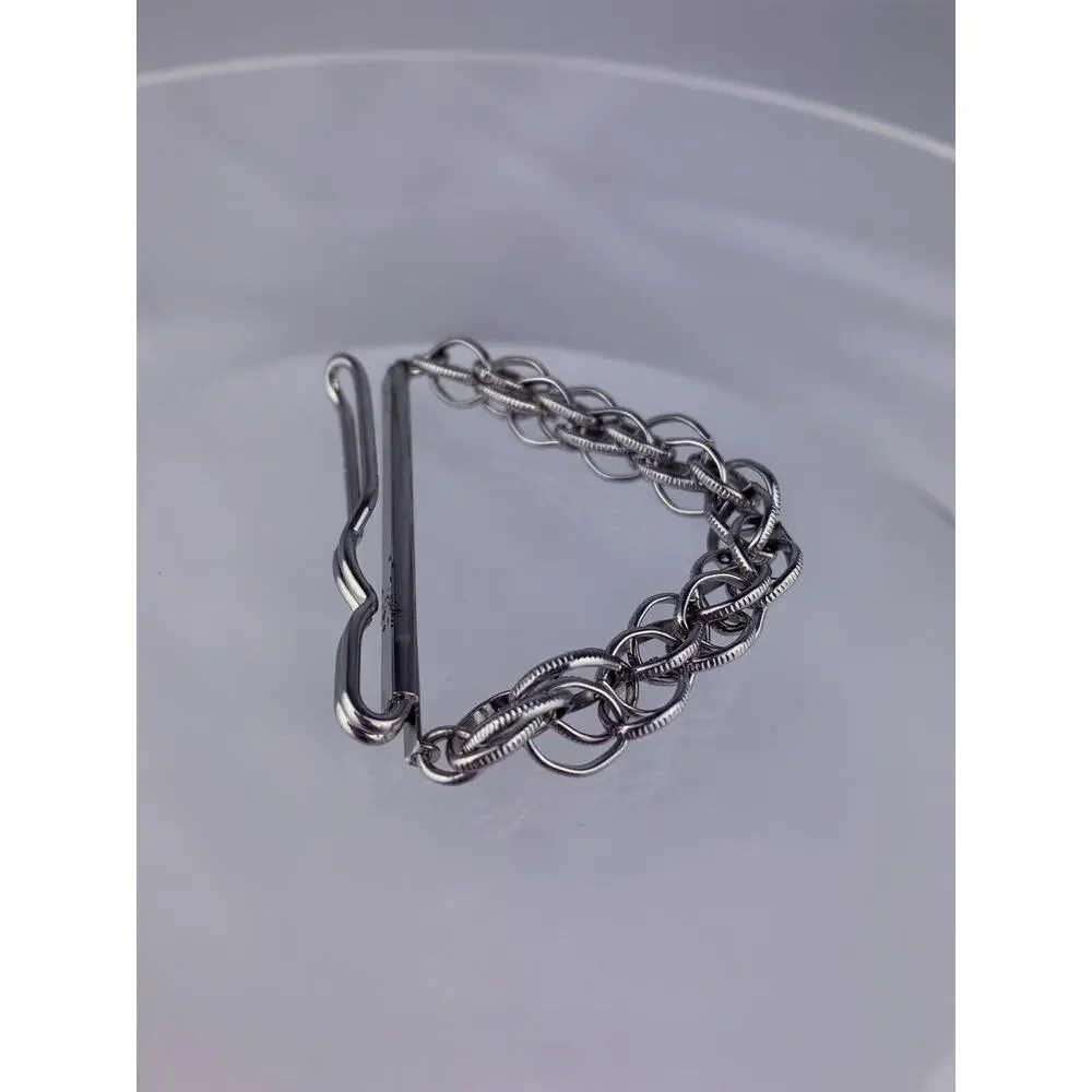 Chunky Rope Chain Tie Clip Bar Silver Tone Statement Swank Vintage